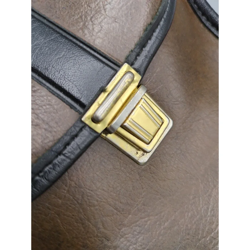 Vtg Brown & Black Embossed Vinyl Binoculars Case Shoulder Strap Brass Hrdwr 70s‎